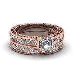 Load image into Gallery viewer, asscher-cut-antique-filigree-wedding-ring-set-in-rose-gold-FDENS3543AS-NL-RG