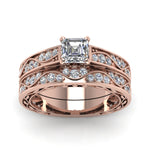 Load image into Gallery viewer, asscher-cut-antique-filigree-wedding-ring-set-in-rose-gold-FDENS3543ASANGLE5-NL-RG
