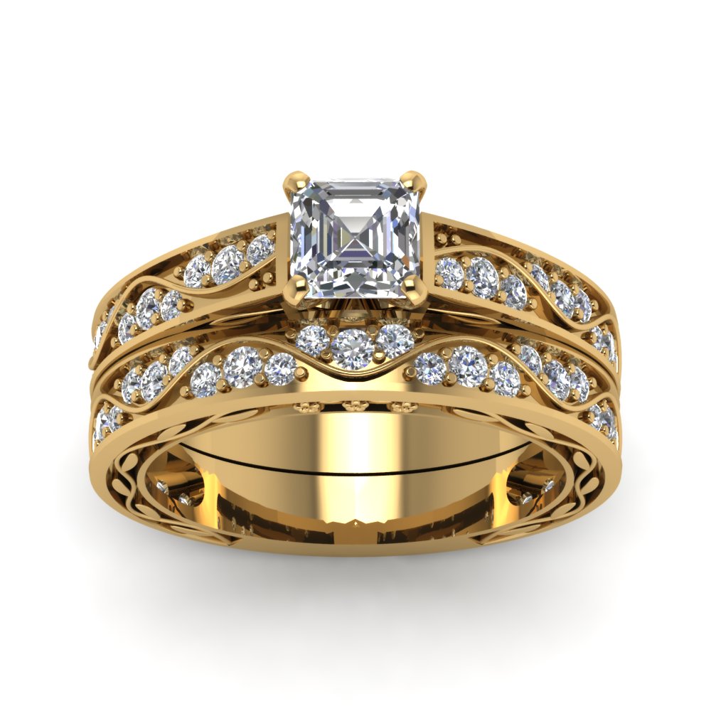 asscher-cut-antique-filigree-wedding-ring-set-in-yellow-gold-FDENS3543ASANGLE5-NL-YG