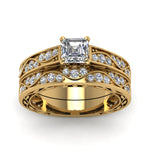 Load image into Gallery viewer, asscher-cut-antique-filigree-wedding-ring-set-in-yellow-gold-FDENS3543ASANGLE5-NL-YG
