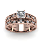 Load image into Gallery viewer, asscher-cut-antique-filigree-wedding-ring-set-with-black-diamond-in-rose-gold-FDENS3543ASGBLACKANGLE5-NL-RG
