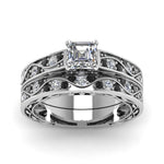 Load image into Gallery viewer, asscher-cut-antique-filigree-wedding-ring-set-with-black-diamond-in-white-gold-FDENS3543ASGBLACKANGLE5-NL-WG
