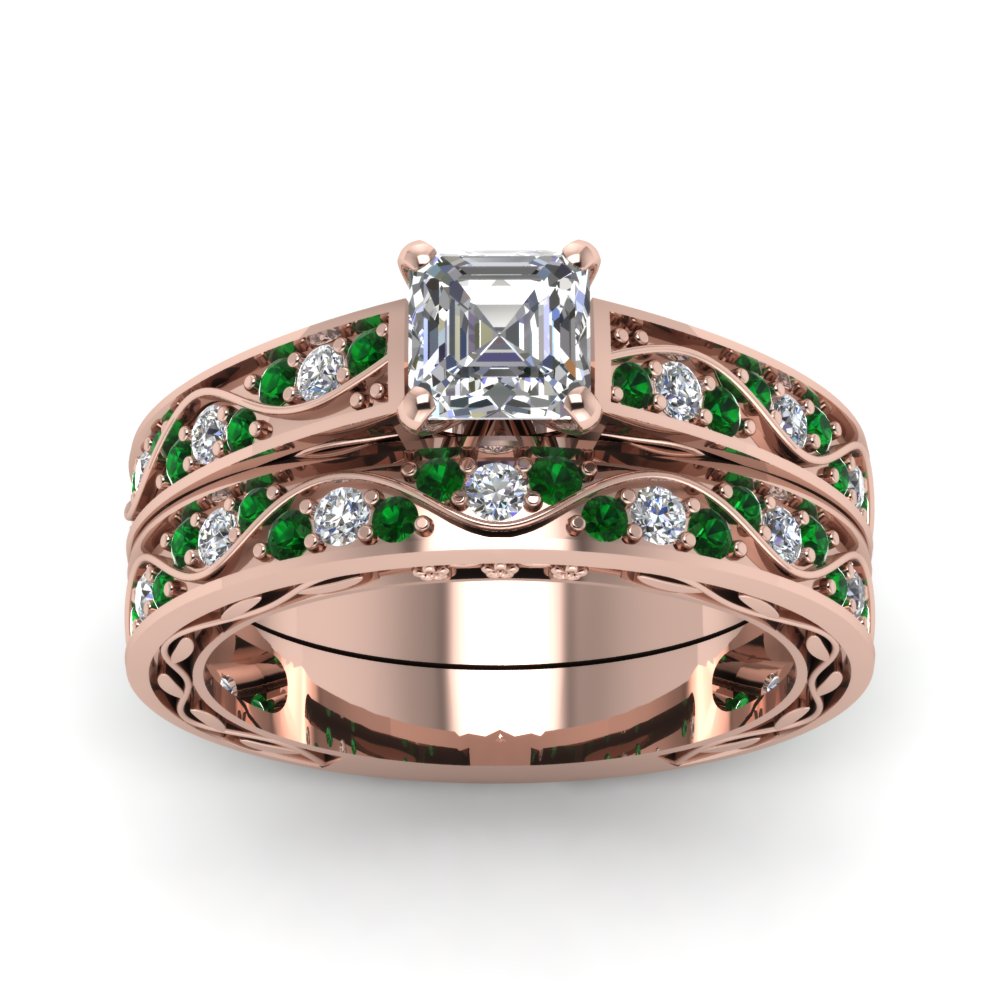 asscher-cut-antique-filigree-wedding-ring-set-with-emerald-in-rose-gold-FDENS3543ASGEMGRANGLE5-NL-RG