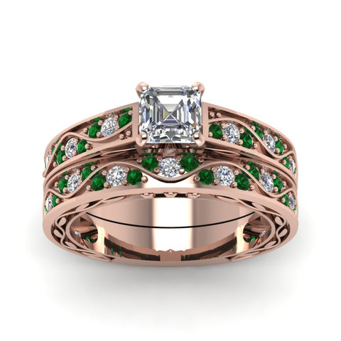 asscher-cut-antique-filigree-wedding-ring-set-with-emerald-in-rose-gold-FDENS3543ASGEMGRANGLE5-NL-RG