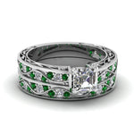 Load image into Gallery viewer, asscher-cut-antique-filigree-wedding-ring-set-with-emerald-in-white-gold-FDENS3543ASGEMGR-NL-WG
