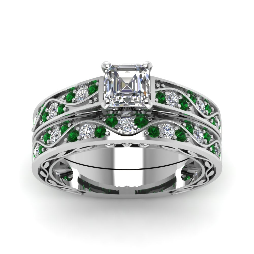 asscher-cut-antique-filigree-wedding-ring-set-with-emerald-in-white-gold-FDENS3543ASGEMGRANGLE5-NL-WG