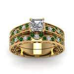 Load image into Gallery viewer, asscher-cut-antique-filigree-wedding-ring-set-with-emerald-in-yellow-gold-FDENS3543ASGEMGRANGLE5-NL-YG