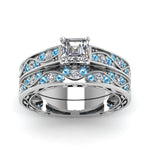 Load image into Gallery viewer, asscher-cut-antique-filigree-wedding-ring-set-with-ice-blue-topaz-in-white-gold-FDENS3543ASGICBLTOANGLE5-NL-WG
