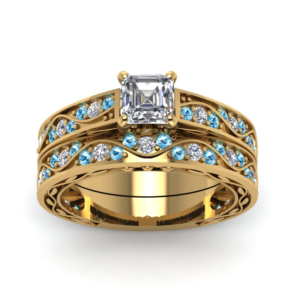 asscher-cut-antique-filigree-wedding-ring-set-with-ice-blue-topaz-in-yellow-gold-FDENS3543ASGICBLTOANGLE5-NL-YG