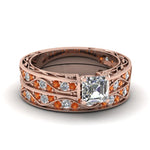 Load image into Gallery viewer, asscher-cut-antique-filigree-wedding-ring-set-with-orange-sapphire-in-rose-gold-FDENS3543ASGSAOR-NL-RG