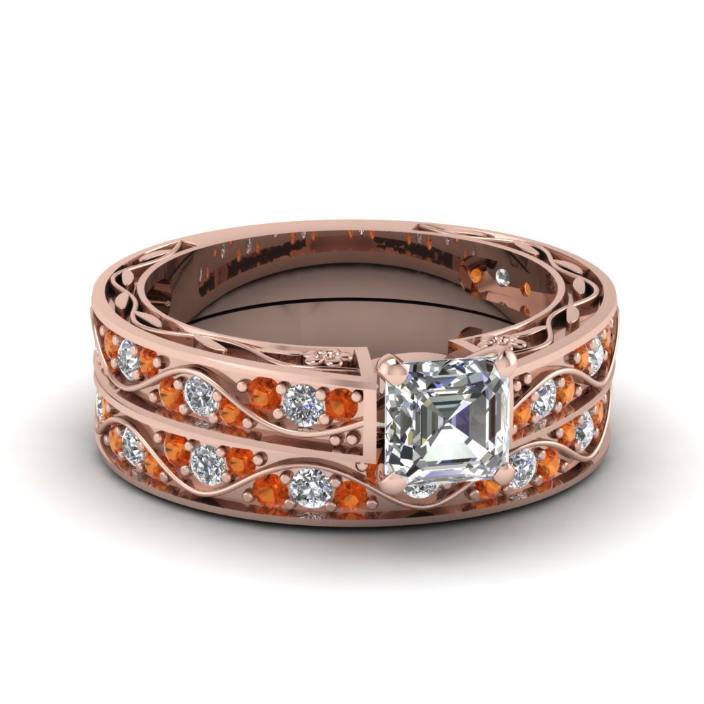 asscher-cut-antique-filigree-wedding-ring-set-with-orange-sapphire-in-rose-gold-FDENS3543ASGSAOR-NL-RG