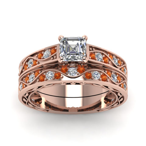 asscher-cut-antique-filigree-wedding-ring-set-with-orange-sapphire-in-rose-gold-FDENS3543ASGSAORANGLE5-NL-RG