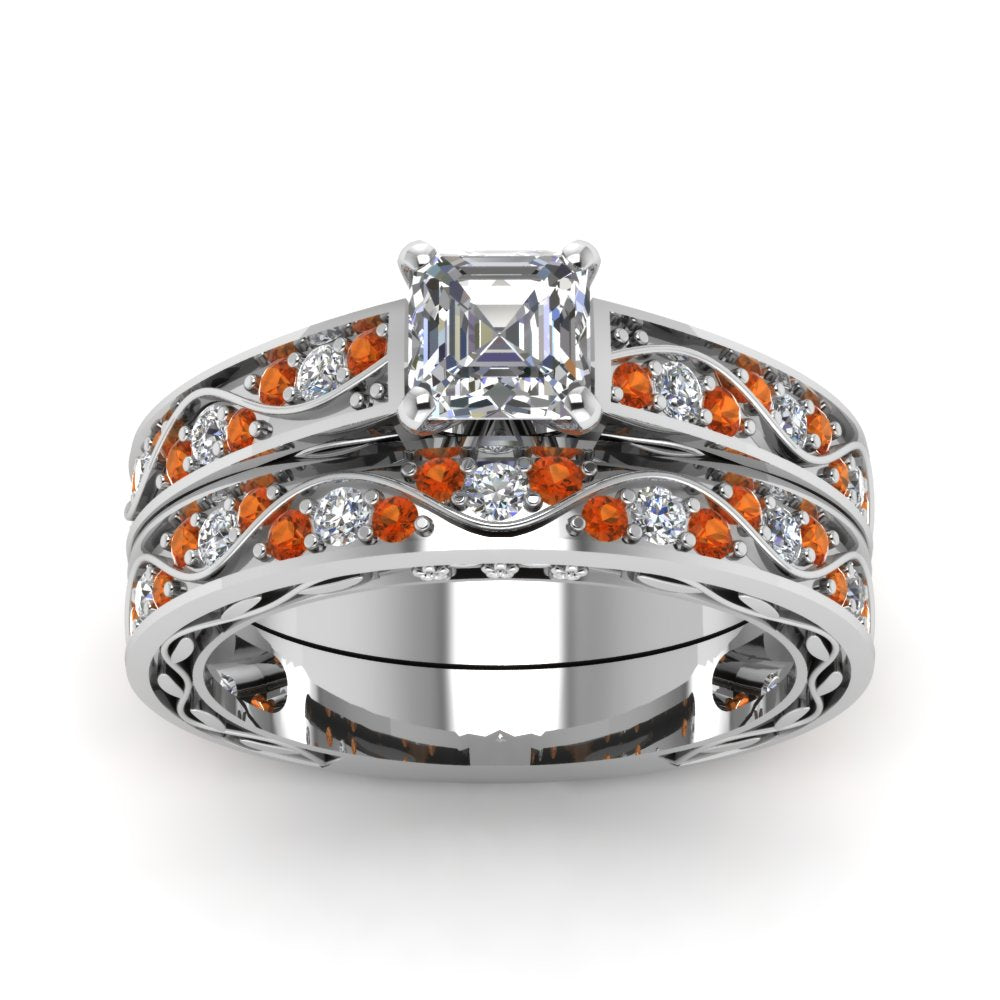 asscher-cut-antique-filigree-wedding-ring-set-with-orange-sapphire-in-white-gold-FDENS3543ASGSAORANGLE5-NL-WG