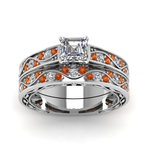 asscher-cut-antique-filigree-wedding-ring-set-with-orange-sapphire-in-white-gold-FDENS3543ASGSAORANGLE5-NL-WG