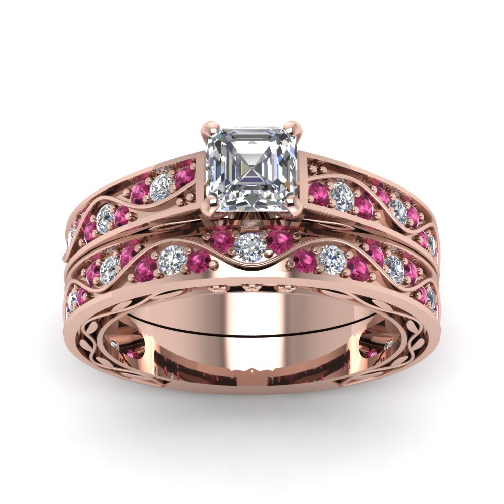 asscher-cut-antique-filigree-wedding-ring-set-with-pink-sapphire-in-rose-gold-FDENS3543ASGSADRPIANGLE5-NL-RG