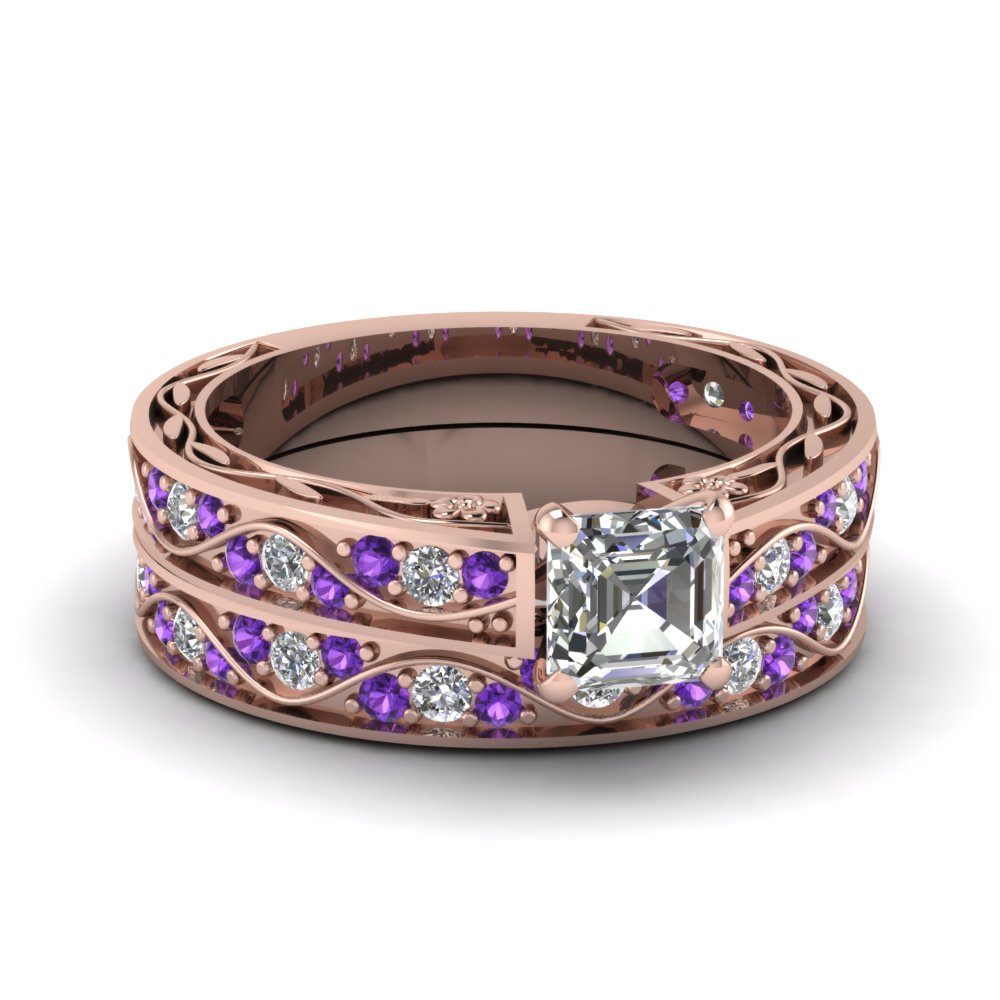 asscher-cut-antique-filigree-wedding-ring-set-with-purple-amethyst-in-rose-gold-FDENS3543ASGVITO-NL-RG