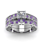 Load image into Gallery viewer, asscher-cut-antique-filigree-wedding-ring-set-with-purple-amethyst-in-white-gold-FDENS3543ASGVITOANGLE5-NL-WG
