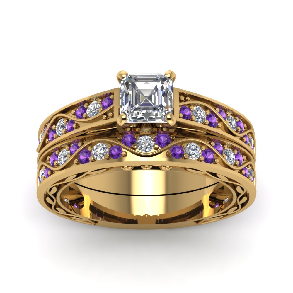 asscher-cut-antique-filigree-wedding-ring-set-with-purple-amethyst-in-yellow-gold-FDENS3543ASGVITOANGLE5-NL-YG