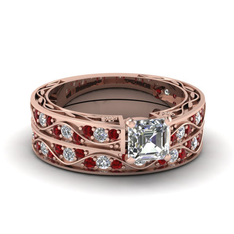 asscher-cut-antique-filigree-wedding-ring-set-with-ruby-in-rose-gold-FDENS3543ASGRUDR-NL-RG