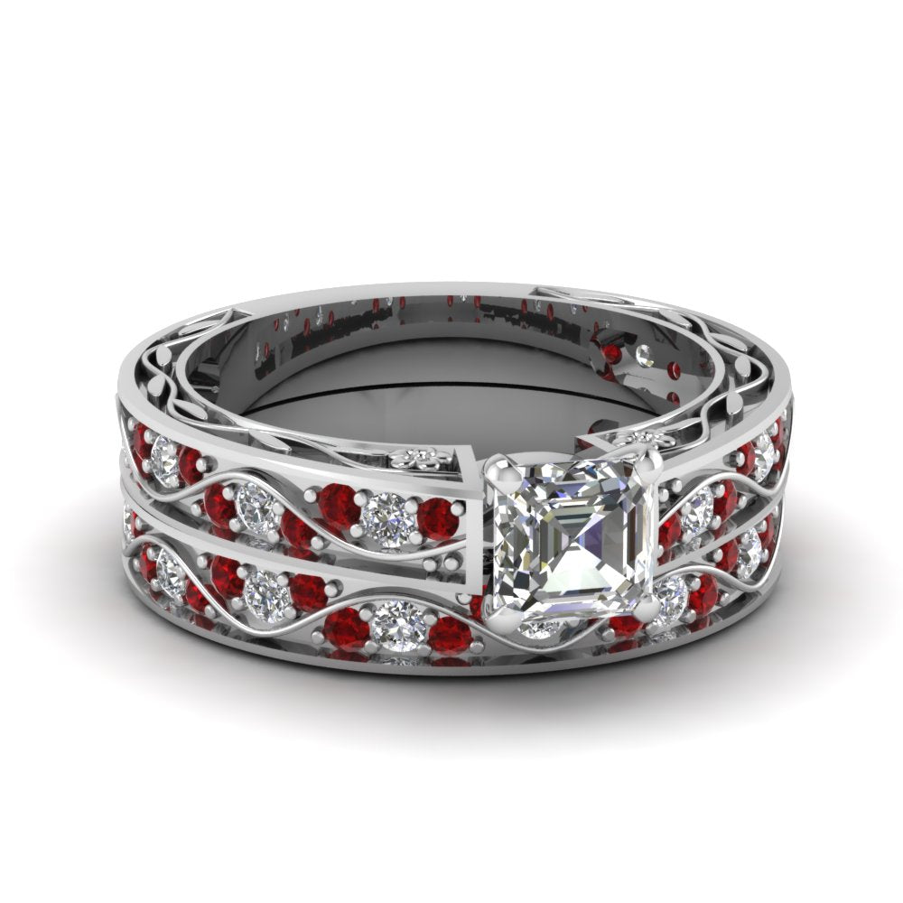 asscher-cut-antique-filigree-wedding-ring-set-with-ruby-in-white-gold-FDENS3543ASGRUDR-NL-WG