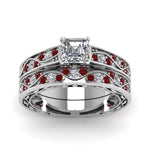 Load image into Gallery viewer, asscher-cut-antique-filigree-wedding-ring-set-with-ruby-in-white-gold-FDENS3543ASGRUDRANGLE5-NL-WG