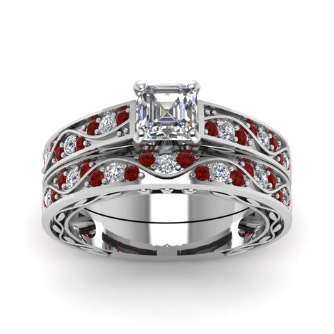 asscher-cut-antique-filigree-wedding-ring-set-with-ruby-in-white-gold-FDENS3543ASGRUDRANGLE5-NL-WG