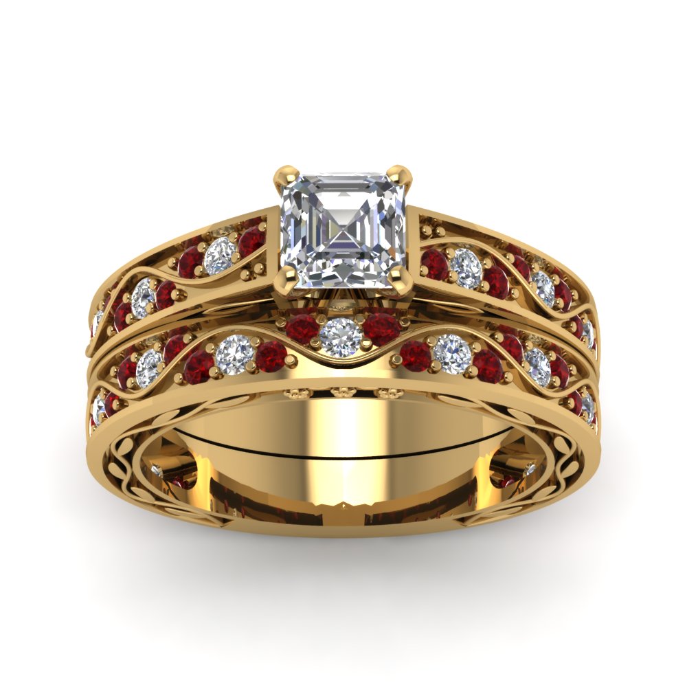 asscher-cut-antique-filigree-wedding-ring-set-with-ruby-in-yellow-gold-FDENS3543ASGRUDRANGLE5-NL-YG