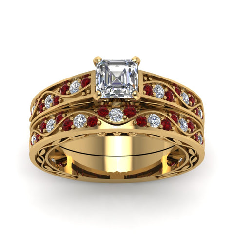 asscher-cut-antique-filigree-wedding-ring-set-with-ruby-in-yellow-gold-FDENS3543ASGRUDRANGLE5-NL-YG