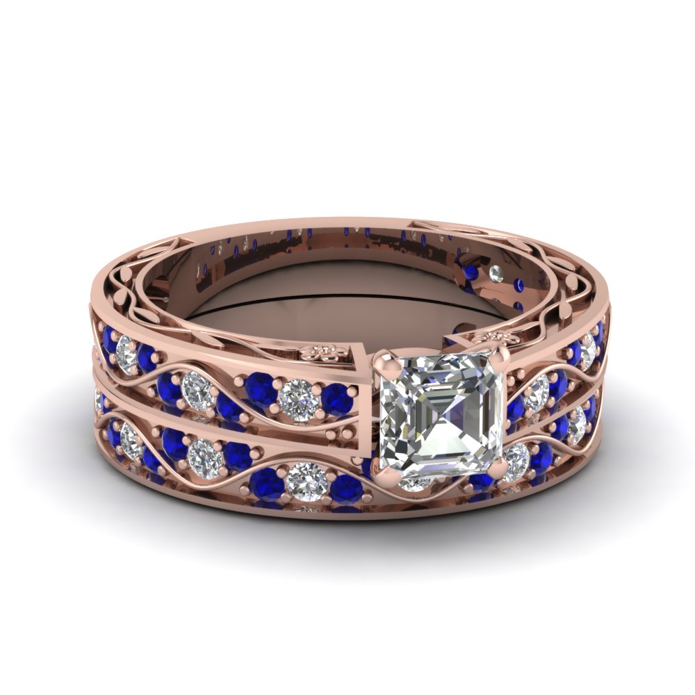 asscher-cut-antique-filigree-wedding-ring-set-with-sapphire-in-rose-gold-FDENS3543ASGSABL-NL-RG