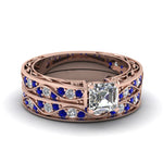 Load image into Gallery viewer, asscher-cut-antique-filigree-wedding-ring-set-with-sapphire-in-rose-gold-FDENS3543ASGSABL-NL-RG
