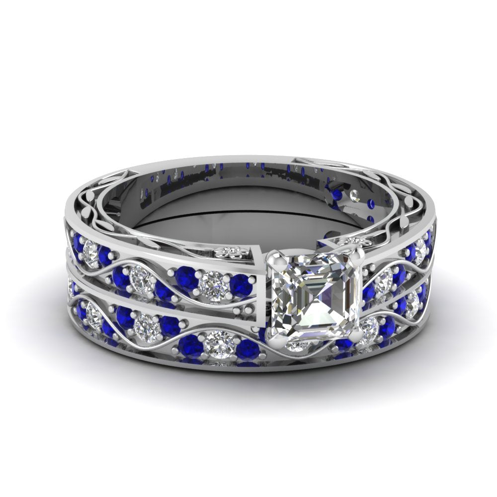 asscher-cut-antique-filigree-wedding-ring-set-with-sapphire-in-white-gold-FDENS3543ASGSABL-NL-WG
