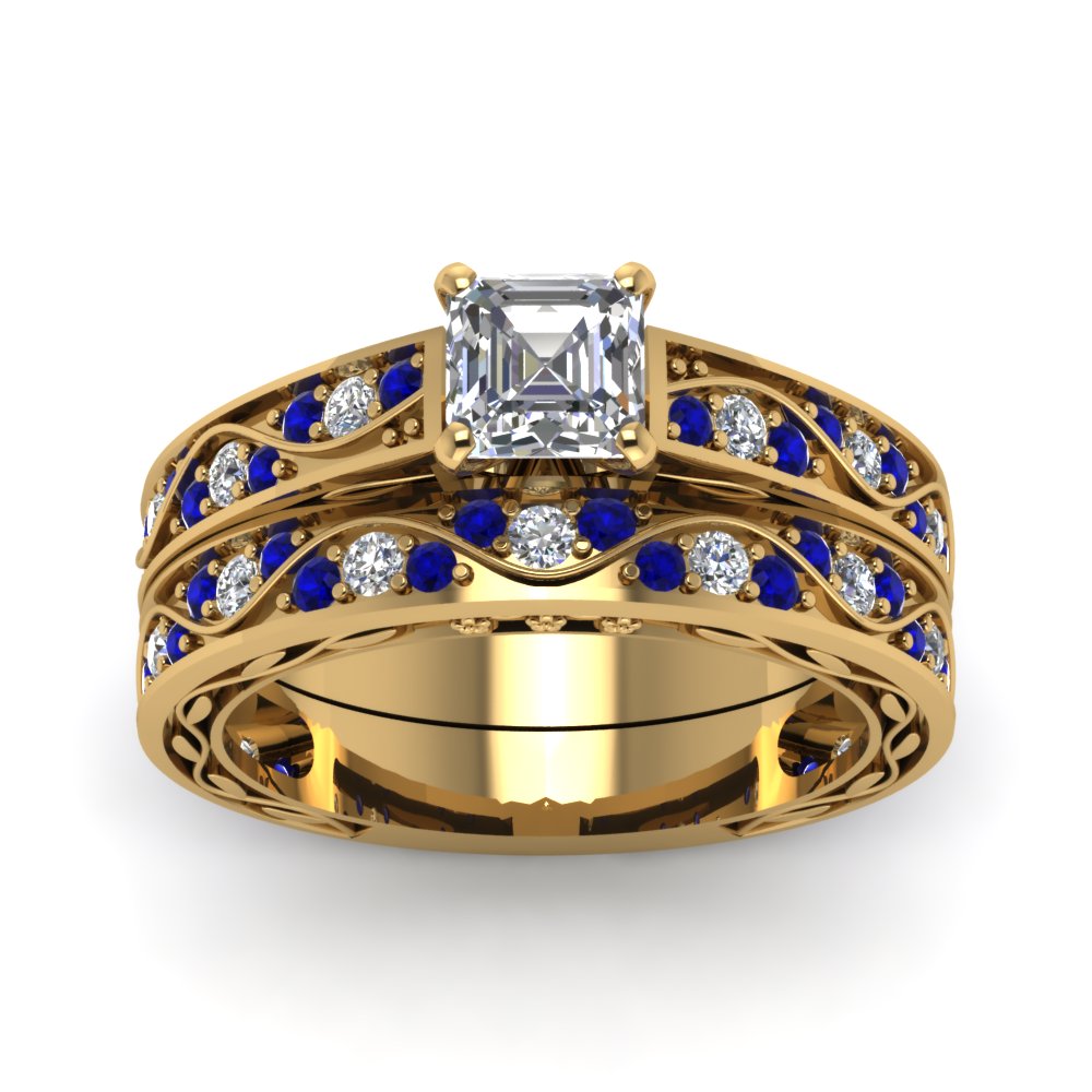 asscher-cut-antique-filigree-wedding-ring-set-with-sapphire-in-yellow-gold-FDENS3543ASGSABLANGLE5-NL-YG