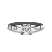 Asscher Cut Thin Engagement Ring With Baguette