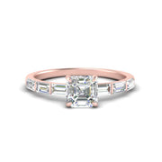 Asscher Cut Thin Engagement Ring With Baguette