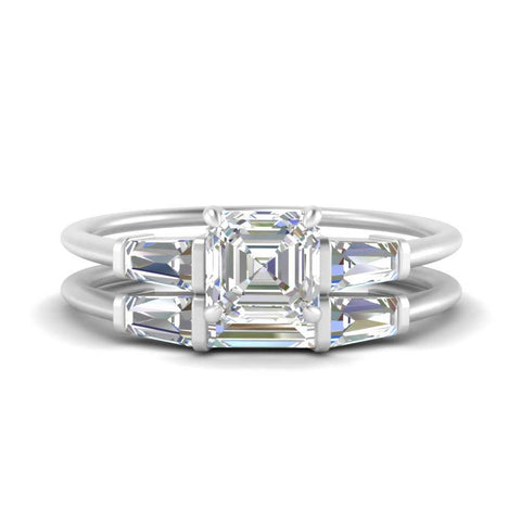 asscher-cut-bar-set-diamond-ring-with-matching-3-baguette-wedding-band-in-white-gold-FDENS100AS-NL-WG