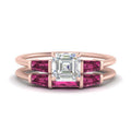 Thumbnail 7 - asscher-cut-bar-set-pink-sapphire-ring-with-matching-3-baguette-wedding-band-in-rose-gold-FDENS100ASGSADRPI-NL-RG