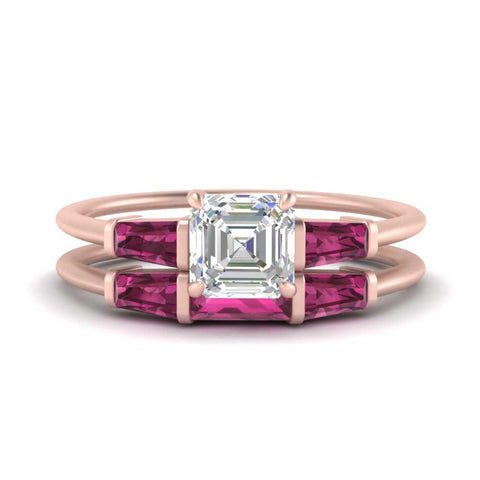 asscher-cut-bar-set-pink-sapphire-ring-with-matching-3-baguette-wedding-band-in-rose-gold-FDENS100ASGSADRPI-NL-RG