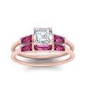 Thumbnail 8 - asscher-cut-bar-set-pink-sapphire-ring-with-matching-3-baguette-wedding-band-in-rose-gold-FDENS100ASGSADRPIANGLE5-NL-RG