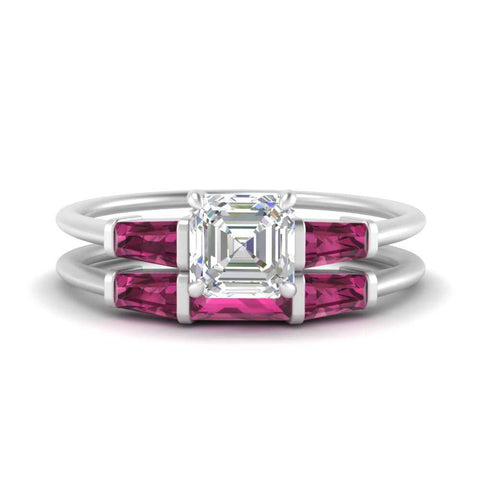 asscher-cut-bar-set-pink-sapphire-ring-with-matching-3-baguette-wedding-band-in-white-gold-FDENS100ASGSADRPI-NL-WG