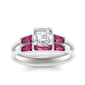 Thumbnail 20 - asscher-cut-bar-set-pink-sapphire-ring-with-matching-3-baguette-wedding-band-in-white-gold-FDENS100ASGSADRPIANGLE5-NL-WG