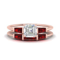 Thumbnail 10 - asscher-cut-bar-set-ruby-ring-with-matching-3-baguette-wedding-band-in-rose-gold-FDENS100ASGRUDR-NL-RG