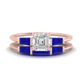 Thumbnail 4 - asscher-cut-bar-set-sapphire-ring-with-matching-3-baguette-wedding-band-in-rose-gold-FDENS100ASGSABL-NL-RG