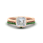 Load image into Gallery viewer, asscher-cut-bezel-solitaire-ring-with-emerald-band-in-rose-gold-FD11229ASGEMGR-NL-RG.jpg?v=1758702913
