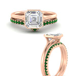 Load image into Gallery viewer, asscher-cut-bezel-solitaire-ring-with-emerald-band-in-rose-gold-FD11229ASGEMGRANGLE3-NL-RG.jpg?v=1758702913
