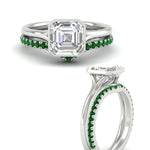 Load image into Gallery viewer, asscher-cut-bezel-solitaire-ring-with-emerald-band-in-white-gold-FD11229ASGEMGRANGLE3-NL-WG.jpg?v=1758702913
