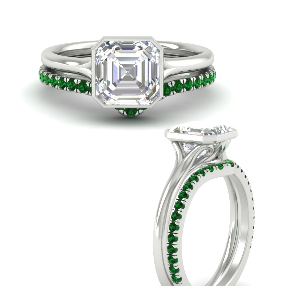 asscher-cut-bezel-solitaire-ring-with-emerald-band-in-white-gold-FD11229ASGEMGRANGLE3-NL-WG.jpg?v=1758702913