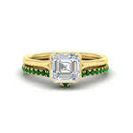 Load image into Gallery viewer, asscher-cut-bezel-solitaire-ring-with-emerald-band-in-yellow-gold-FD11229ASGEMGR-NL-YG.jpg?v=1758702913
