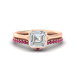 Load image into Gallery viewer, asscher-cut-bezel-solitaire-ring-with-pink-sapphire-band-in-rose-gold-FD11229ASGSADRPI-NL-RG.jpg?v=1758702913
