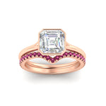 Load image into Gallery viewer, asscher-cut-bezel-solitaire-ring-with-pink-sapphire-band-in-rose-gold-FD11229ASGSADRPIANGLE5-NL-RG.jpg?v=1758702913
