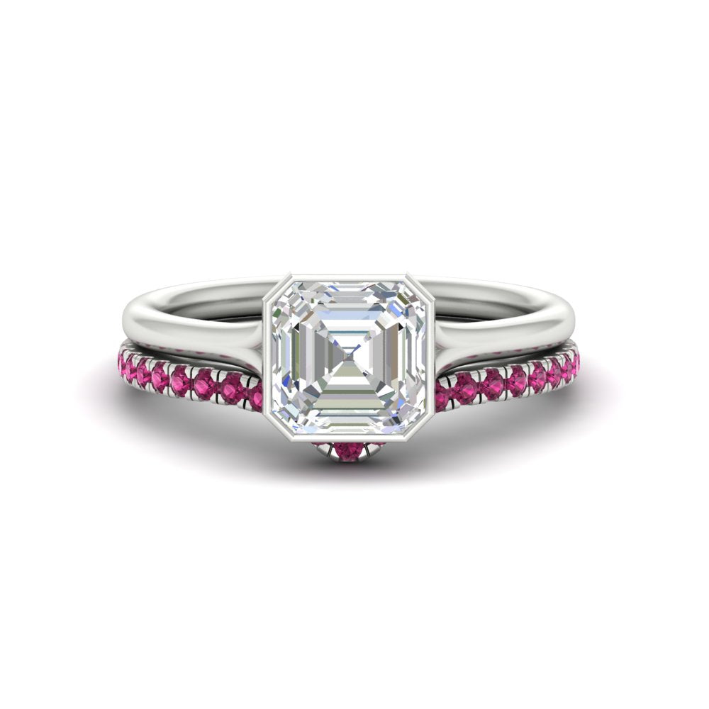 asscher-cut-bezel-solitaire-ring-with-pink-sapphire-band-in-white-gold-FD11229ASGSADRPI-NL-WG.jpg?v=1758702914